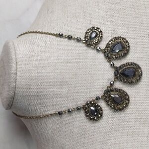 Gunmetal Grey Crystal Teardrop Necklace